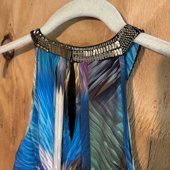 Ranna Gill Beaded Neck Rainbow Abstract Print Maxi Dress Sz M - Picture 5 of 11